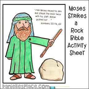 Moses Strikes a Rock With Moving Arm and Water Bible Activity Sheet