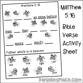 Matthew 5:16 Bible Verse Activity Sheet for Firefly Faith Bible Lesson or Children's Sermon.