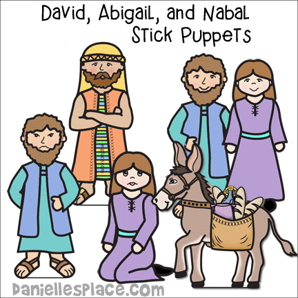 David, Abigail, Nabal, and Donkey Stick Puppet to Review the Bible Lesson