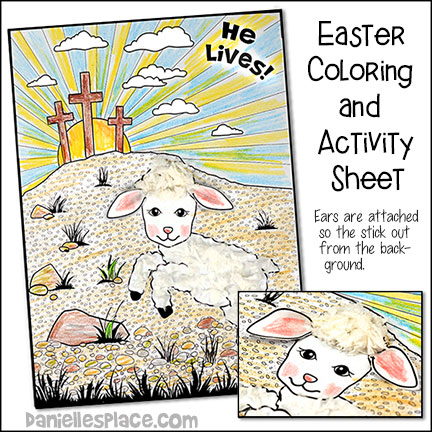 Easter Coloring and Activity Sheet with Lamb and Calvary picture