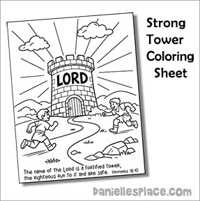 Strong Tower Coloring Sheet with Bible verse Proverbs 18:10