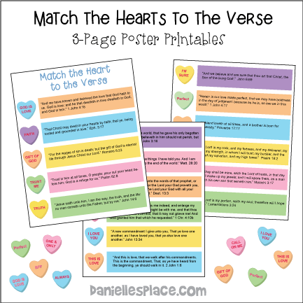 Match the Candy Hearts to the Bible Verse Printable Posters