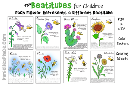 Beatitudes Flower and Bees Posters and Coloring Sheet