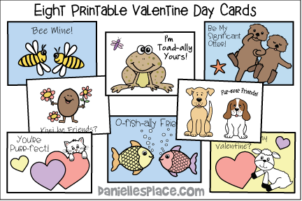 Eight Printable Valentine Day Cards for Children