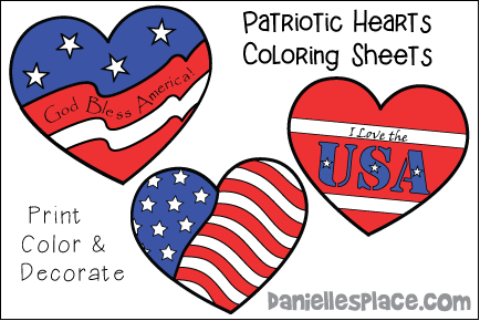 Patriotic Hearts Coloring Sheets or Poster Craft